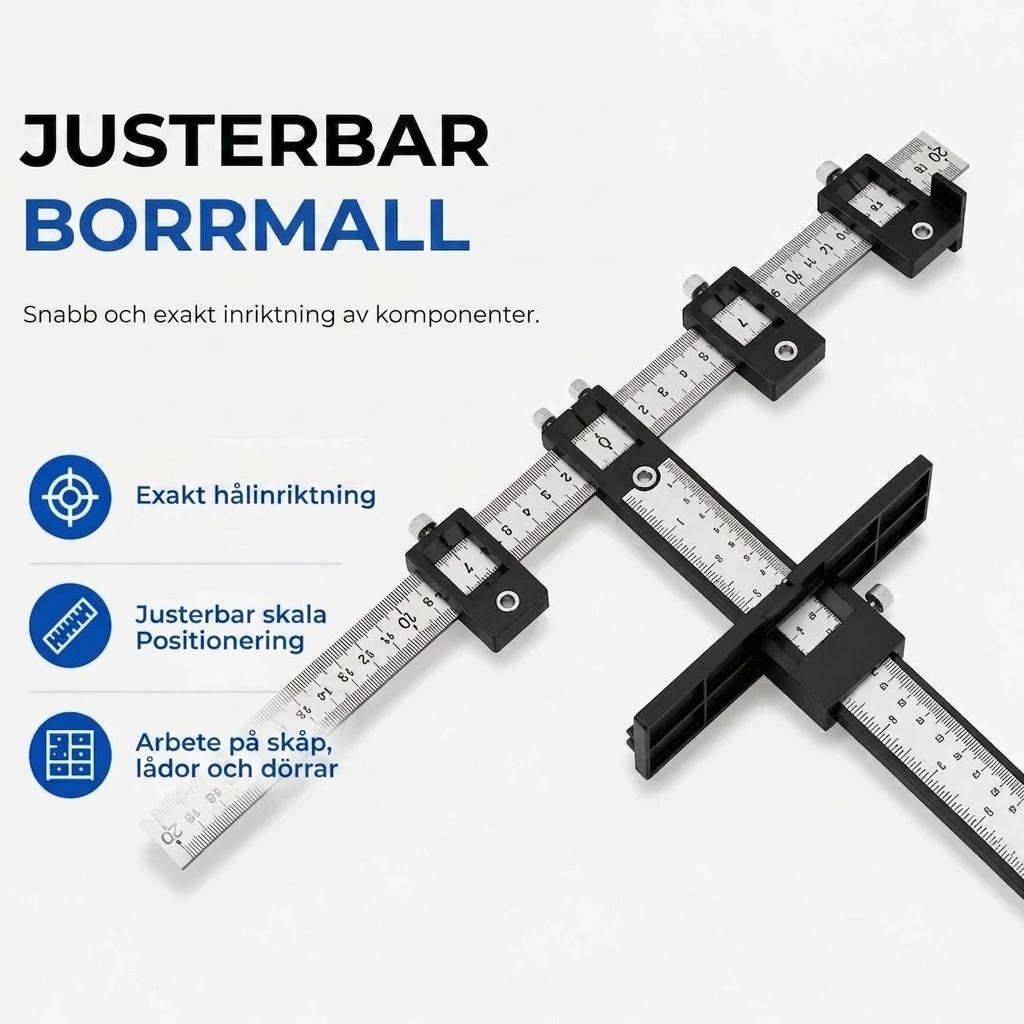 Justerbar borrmall med mätlinjal för exakt borrning