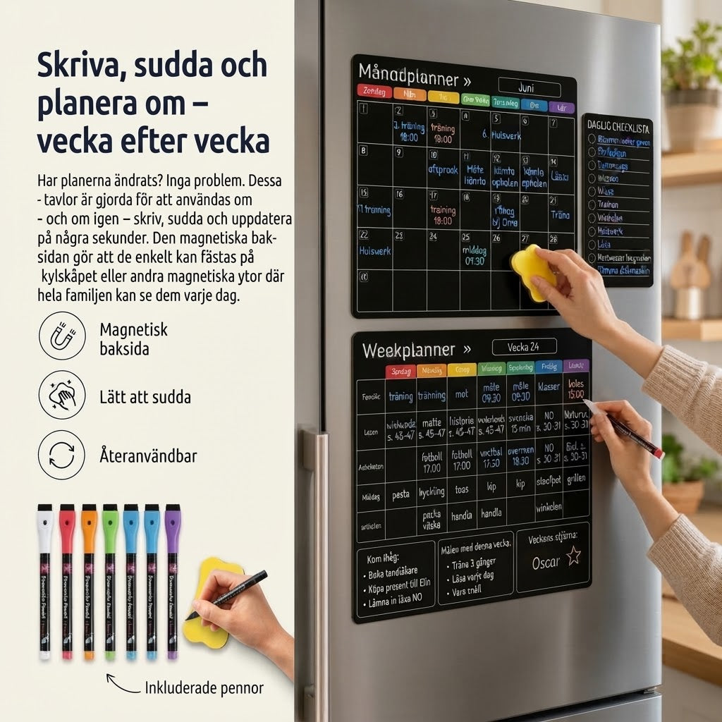 Magnetisk familjeplanerare för månad vecka och dag