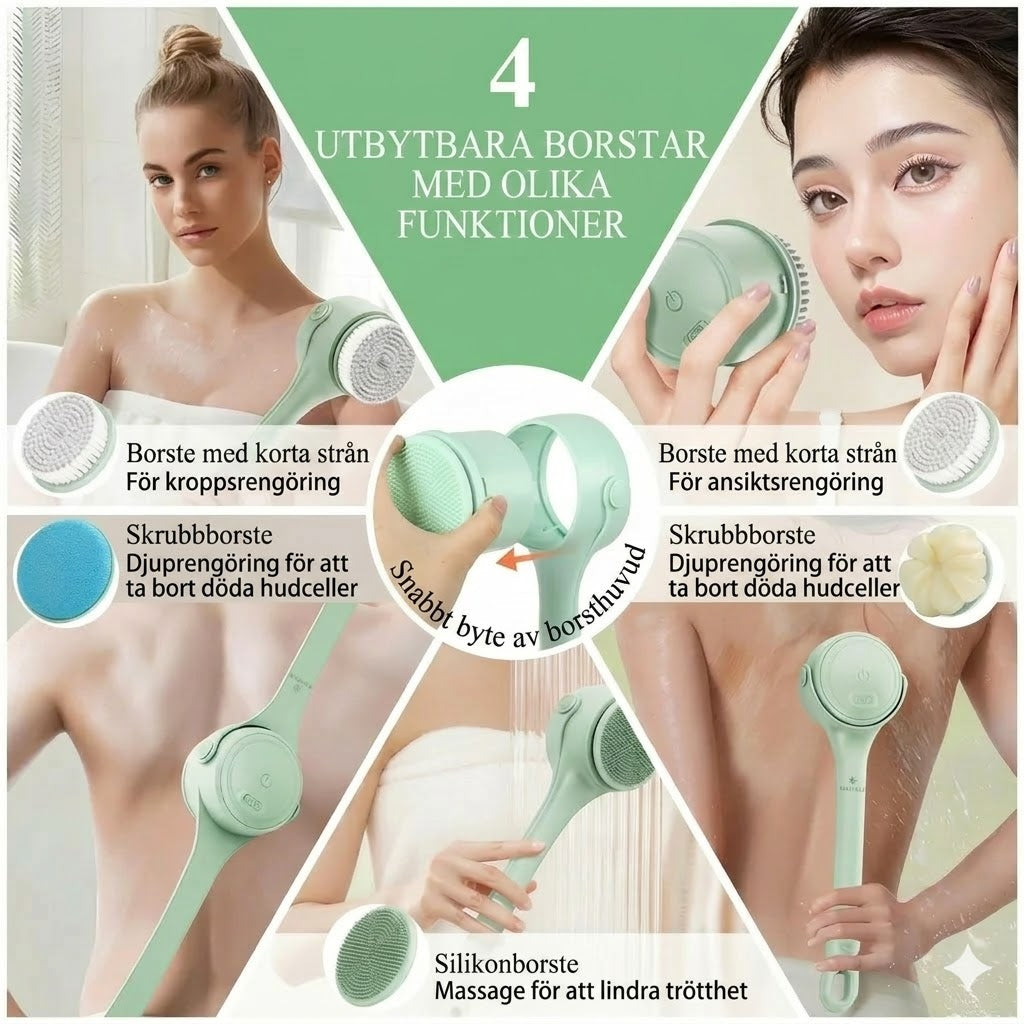 Elektrisk badborste med långt skaft för djuprengöring och exfoliering