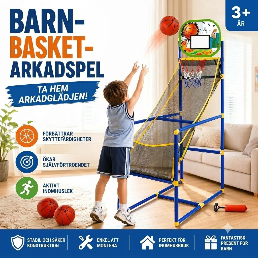 Basketset för Inomhusbruk med Fyra Bollar och Automatisk Bollretur