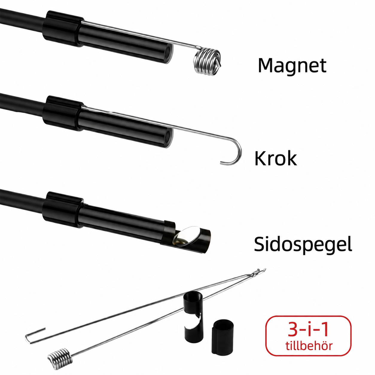 Universell 3-i-1 endoskopkamera med IP67 vattentät sond