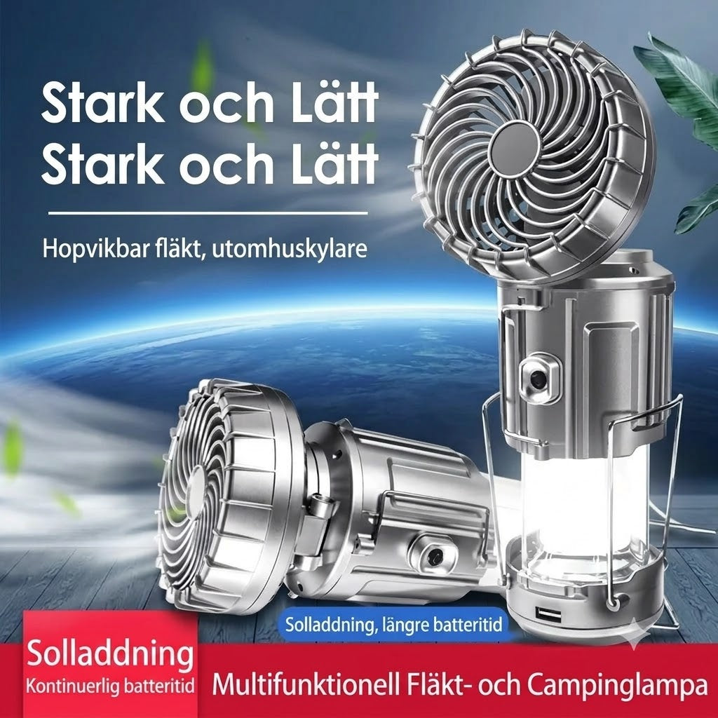 Solcellsdriven Campinglampa med Fläkt och Powerbank