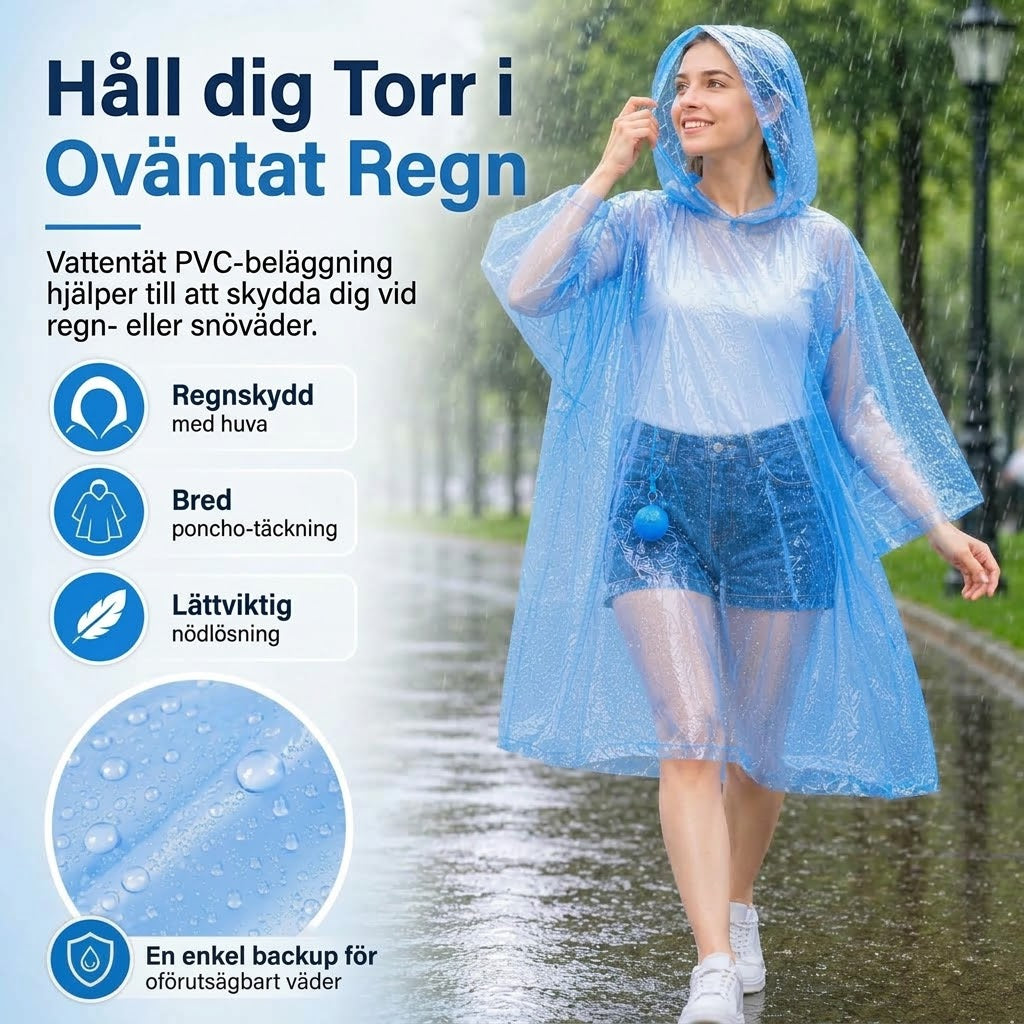 Kompakta vattenavvisande regnponchos 5-pack