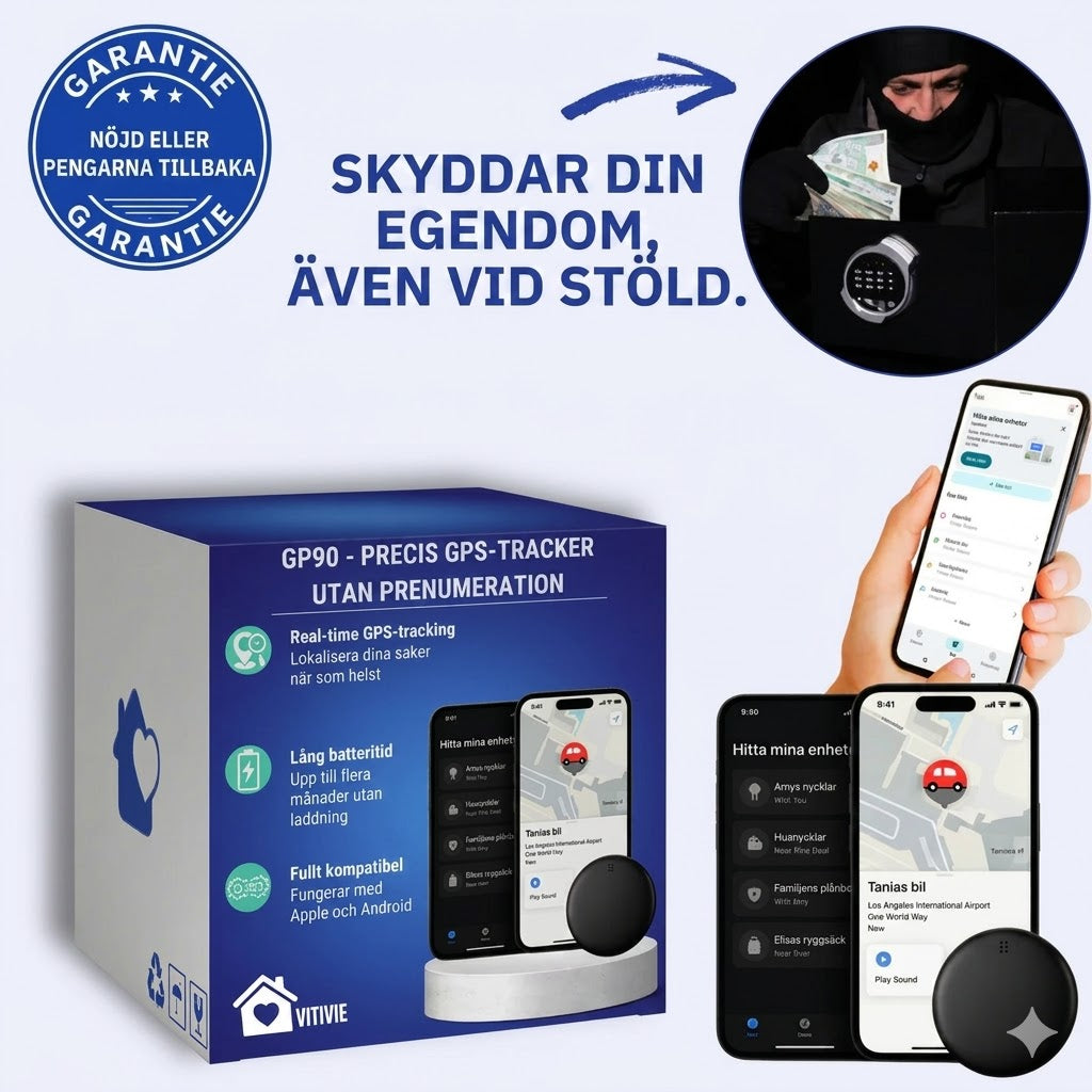 GP90 - Smart GPS-tracker utan abonnemang (Android/Apple)