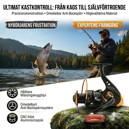 Fiskerulle med CNC-fräst Spole och Huvuddrev i Mässing