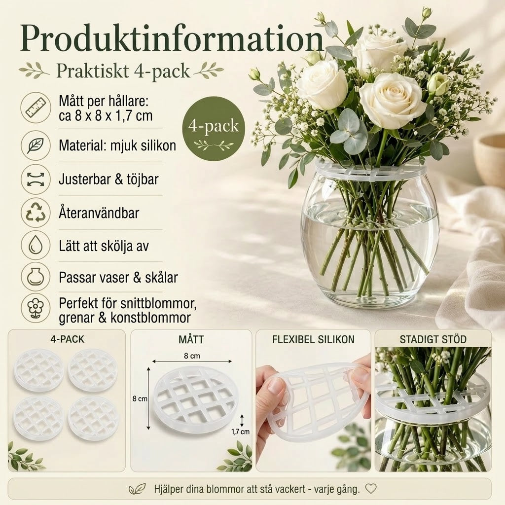 BlomFix töjbara blomsterhållare i silikon 4 pack