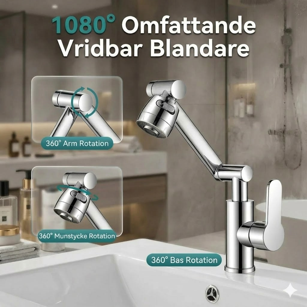 1080° vridbar kranförlängare med 2 vattenlägen (stänksäker)