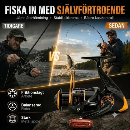Fiskerulle med CNC-fräst Spole och Huvuddrev i Mässing