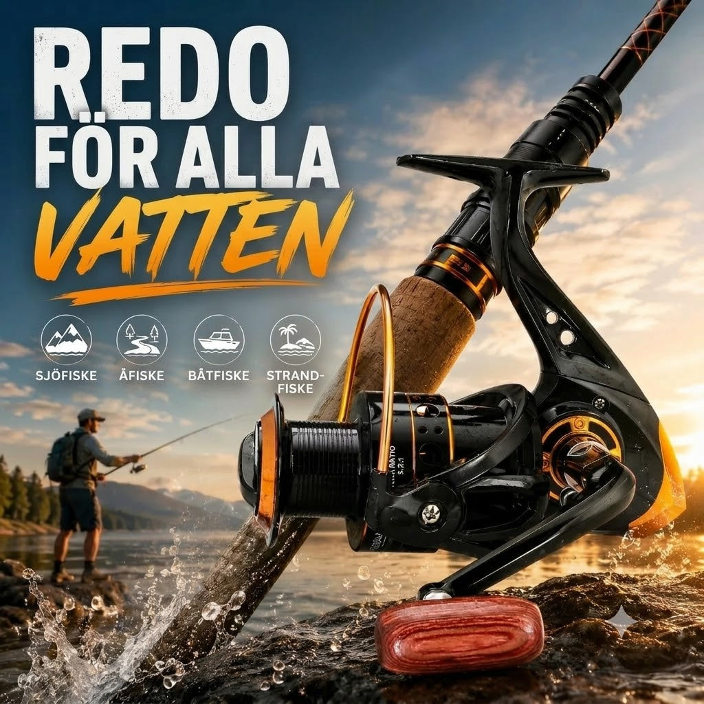 Fiskerulle med CNC-fräst Spole och Huvuddrev i Mässing
