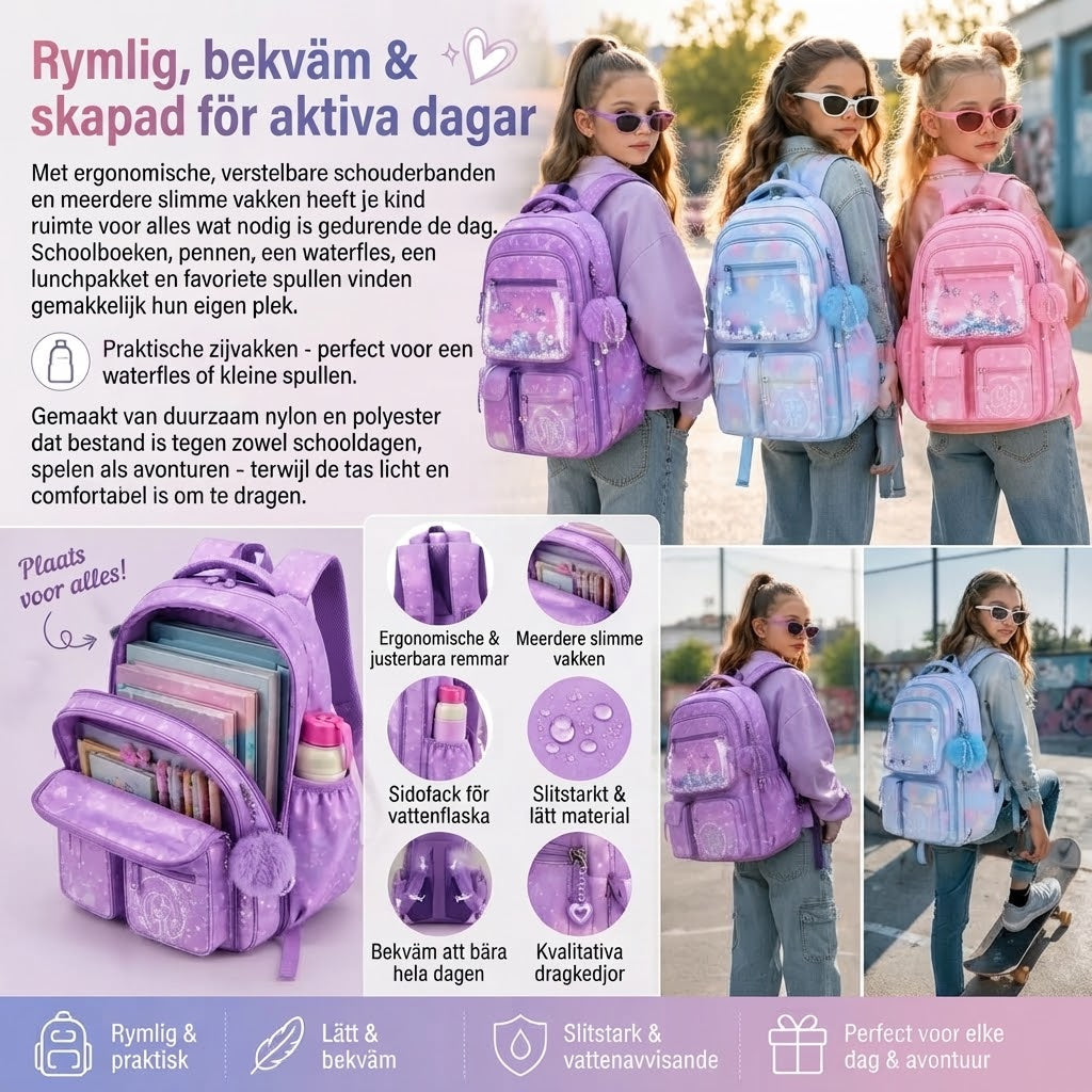 DreamPack 3-delat skolset med glittrande detaljer