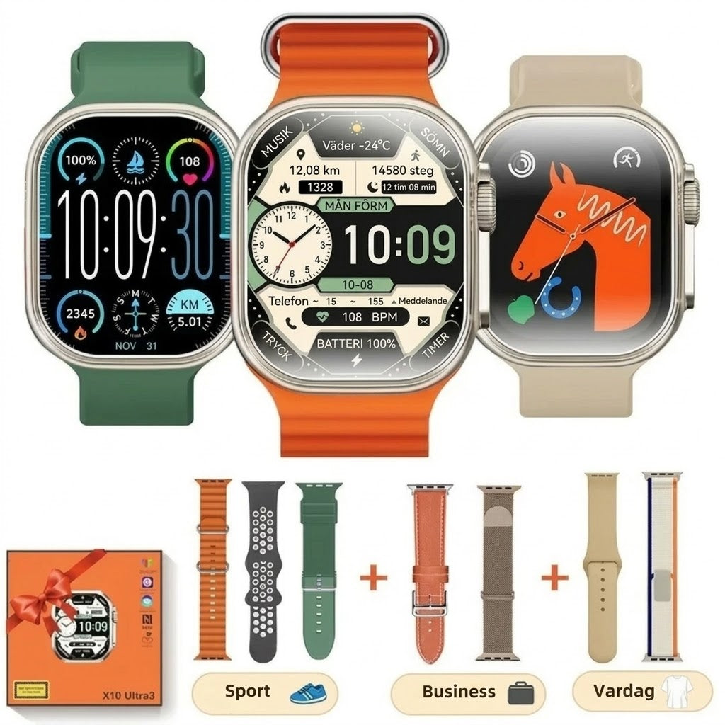 Smartklocka med HD AMOLED-skärm och 7 armband