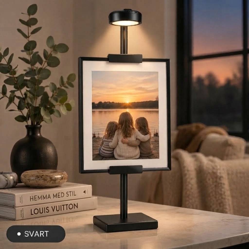 Tavelställ med LED-belysning för foto och målning