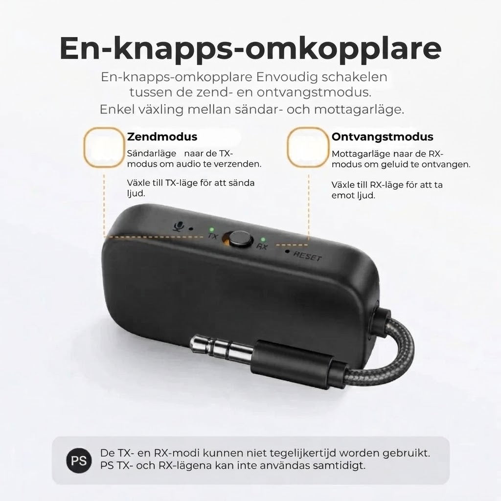 2 i 1 Bluetooth-ljudadapter med sändare och mottagare