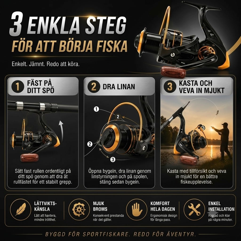 Fiskerulle med CNC-fräst Spole och Huvuddrev i Mässing