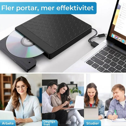 8-i-1 Extern CD/DVD-spelare & USB-hubb – Plug & Play