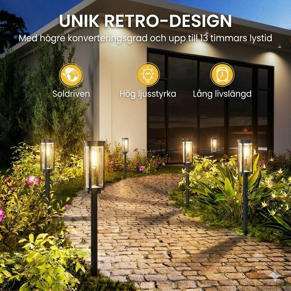 Solcellsbelysning för trädgården – Retrodesign, 12–14 timmars belysning & IP65-vattentät