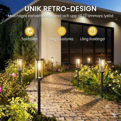 Solcellsbelysning för trädgården – Retrodesign, 12–14 timmars belysning & IP65-vattentät