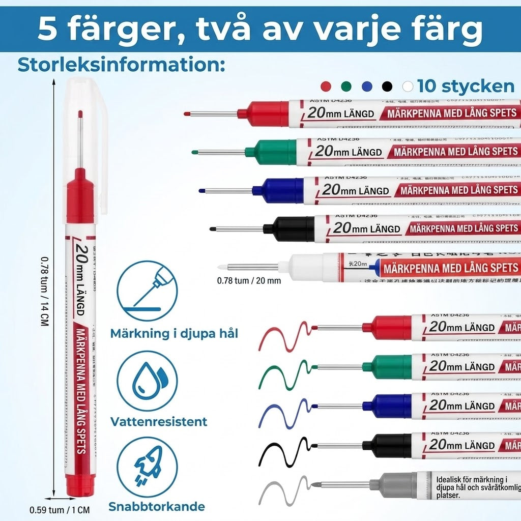 Djuphålsmarkeringspenna med lång spets