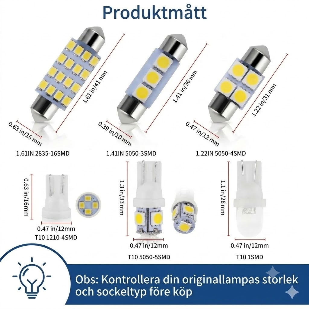 42-Delars LED-belysning för Bilens Interiör