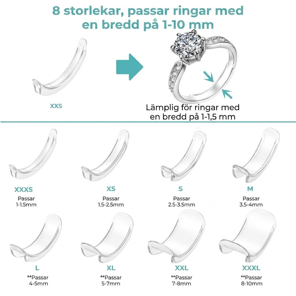 Osynliga ringstorleksjusterare set med 8 stycken