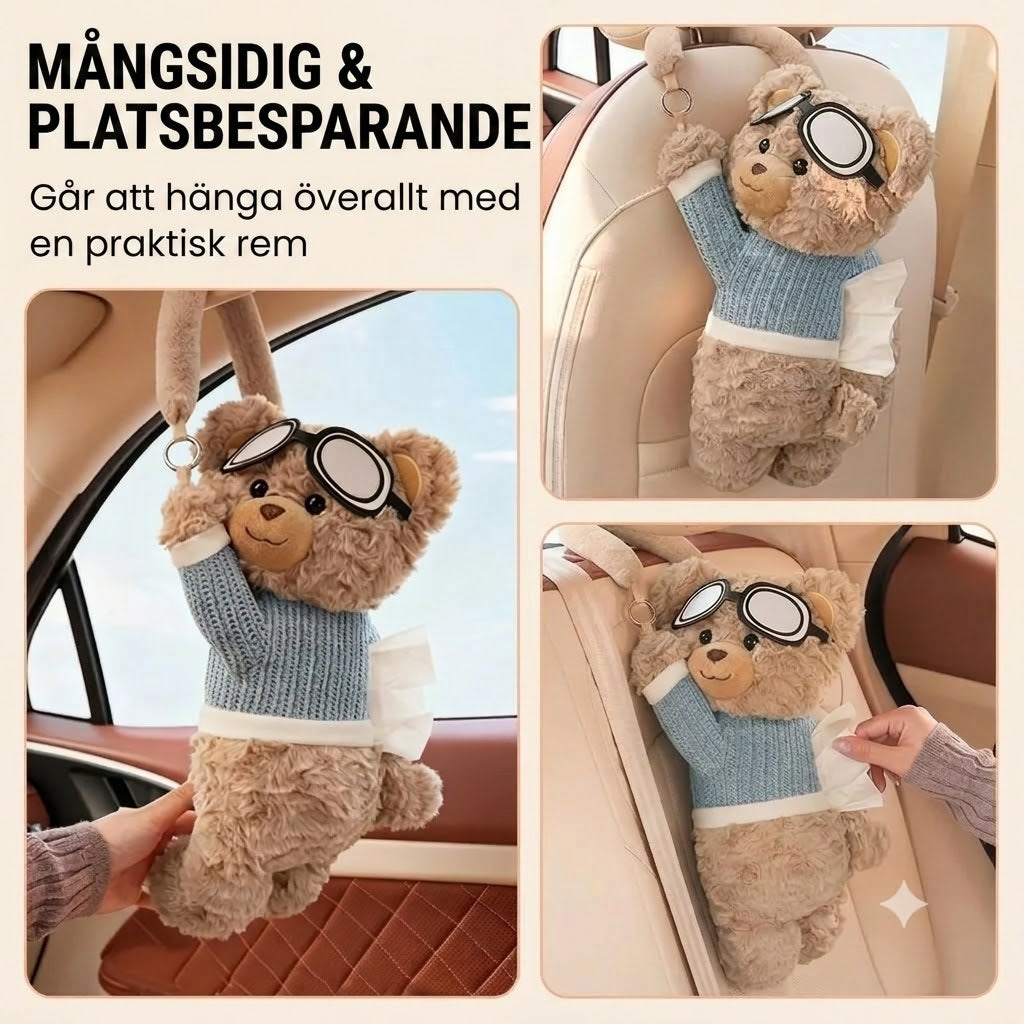 Tissuehållare i form av en plyschbjörn för bilen