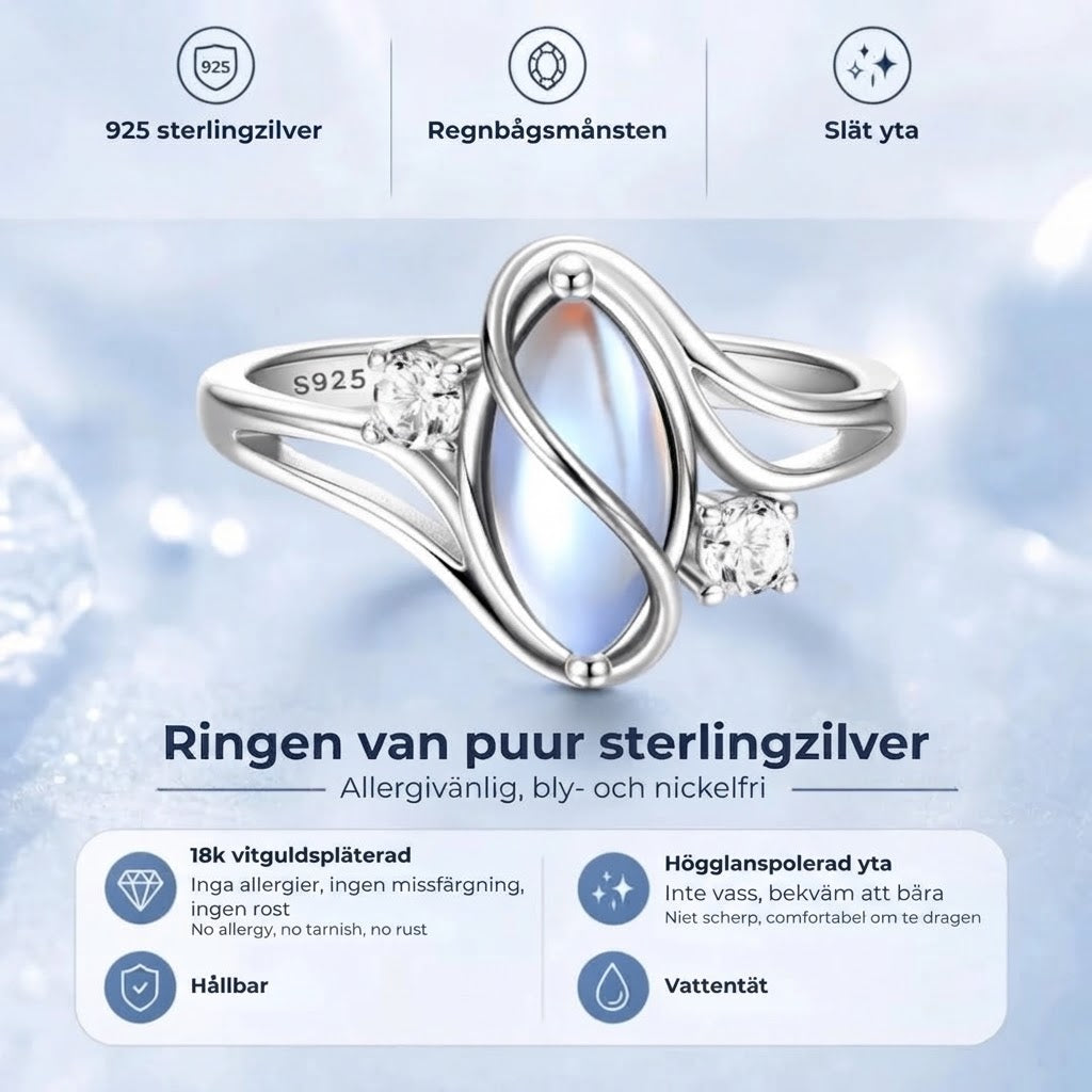 Månstenring med mystisk design