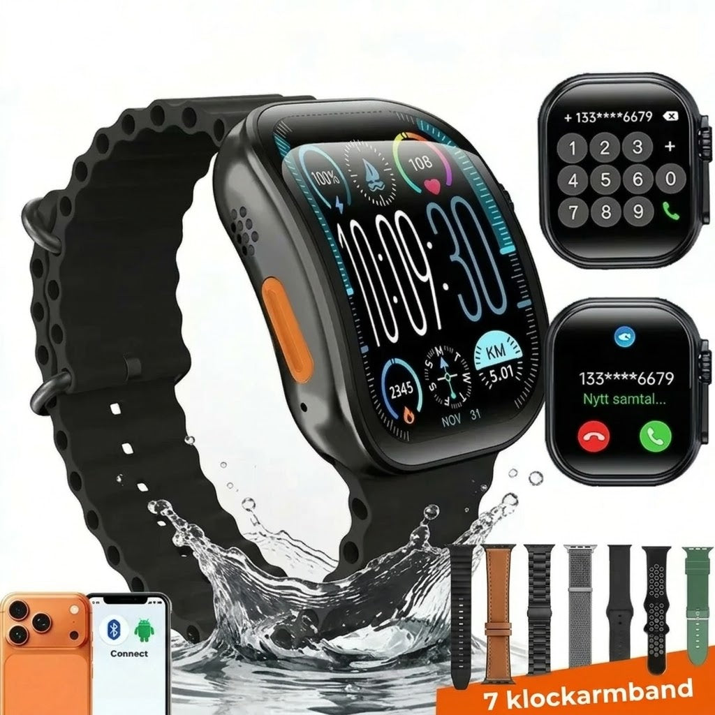 Smartklocka med HD AMOLED-skärm och 7 armband