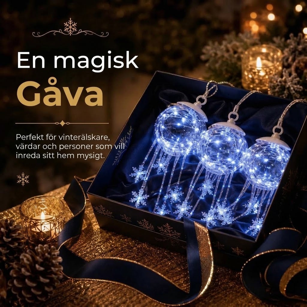 LED-julkula med hängande snöflingor