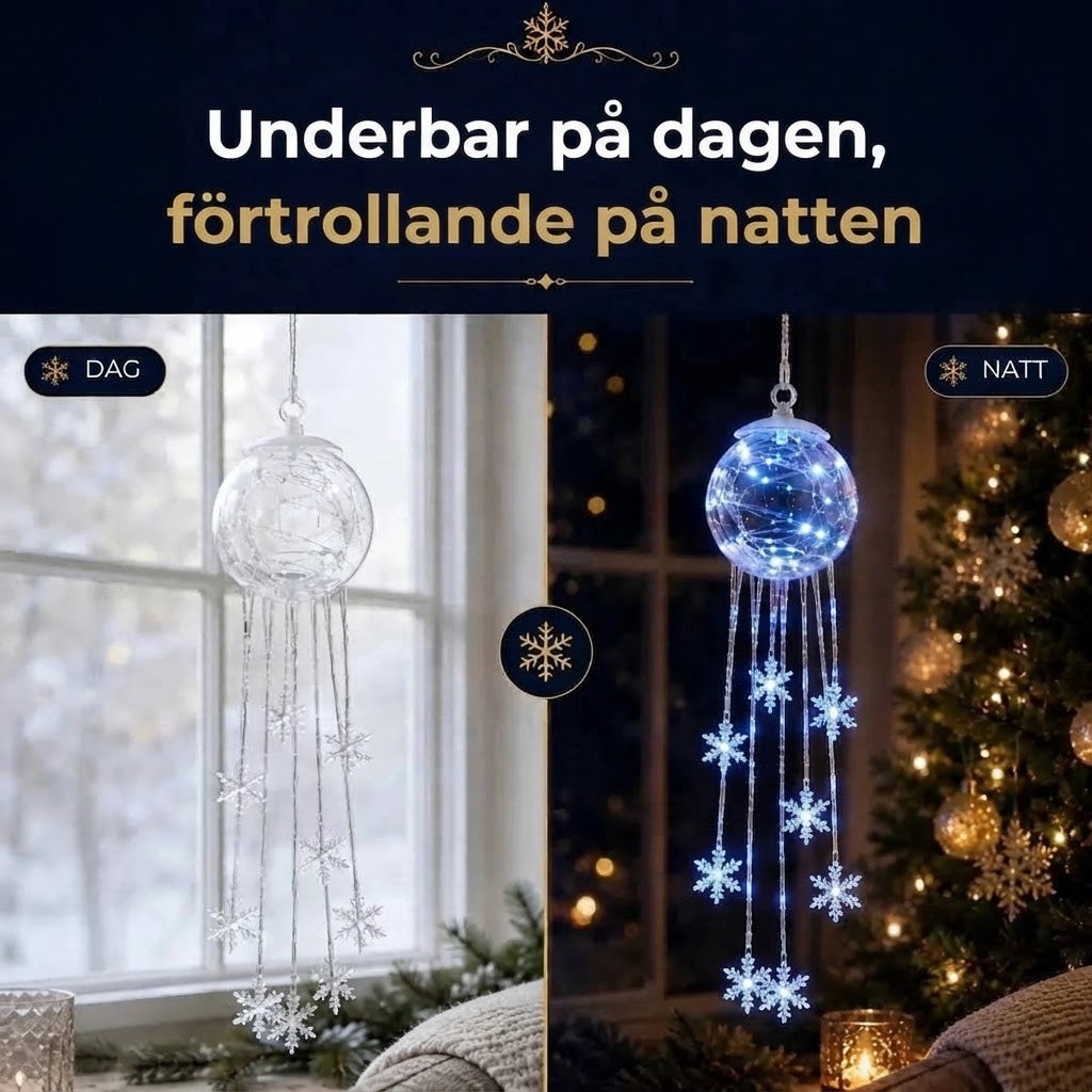 LED-julkula med hängande snöflingor