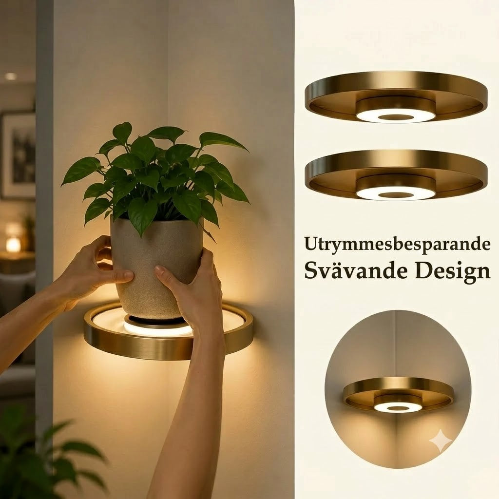 Belyst vägghylla