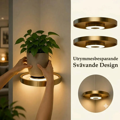 Belyst vägghylla