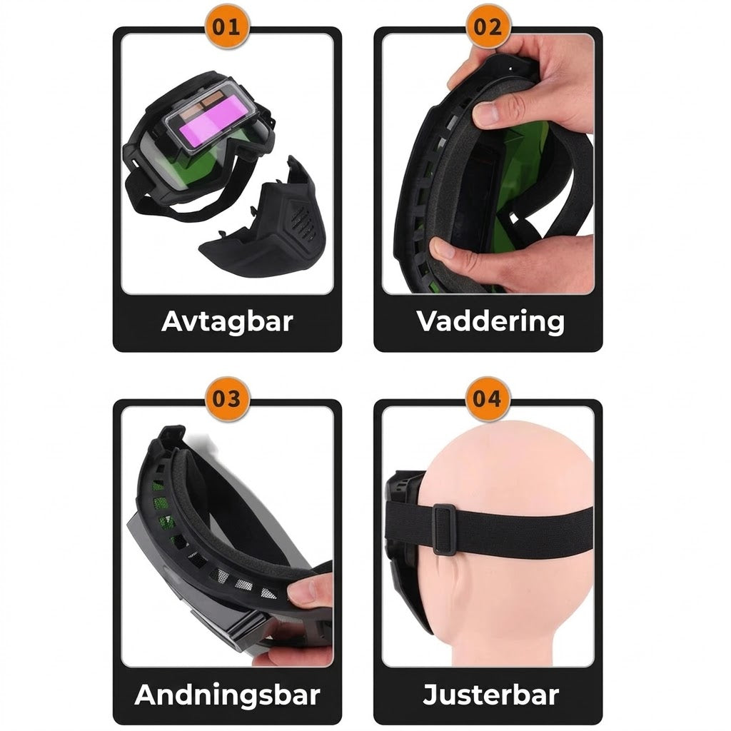 Automatiskt nedbländande svetshjälm med kolfilter