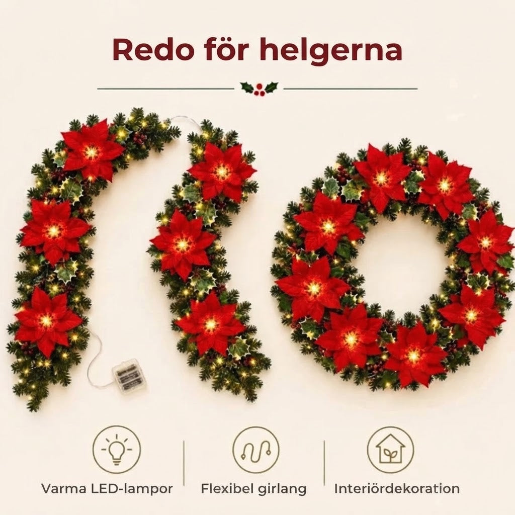LED-blomsterslinga för juldekoration