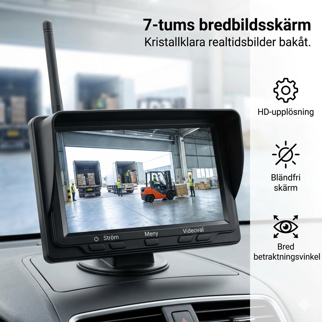 Trådlöst backkamerasystem av hög kvalitet med 7-tums bredbildsskärm