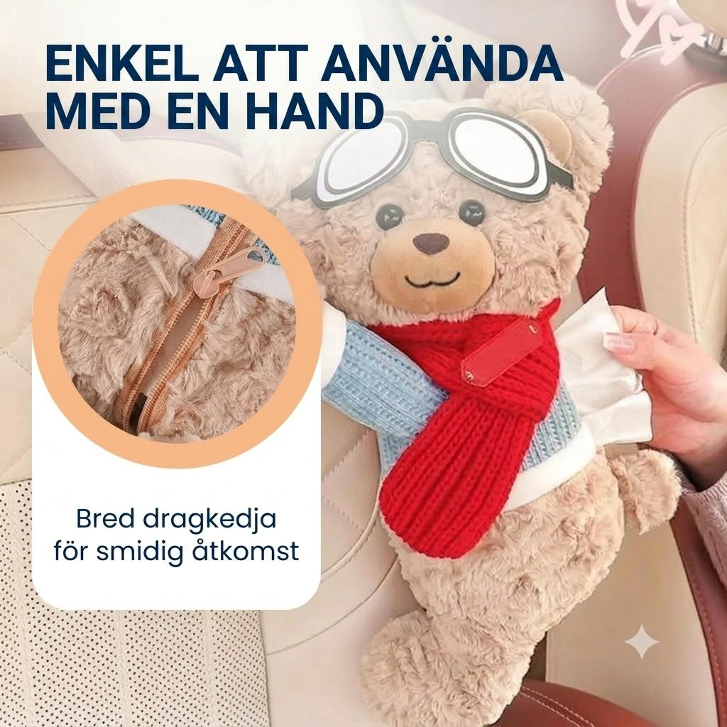 Tissuehållare i form av en plyschbjörn för bilen
