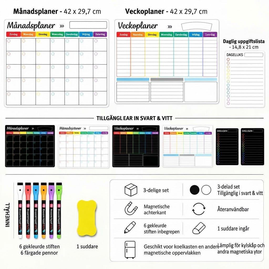Magnetisk familjeplanerare för månad vecka och dag