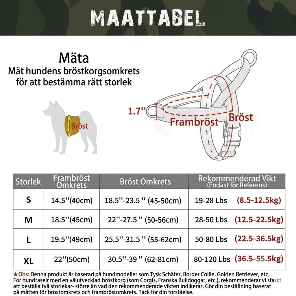 Robust taktisk hundsele med handtag