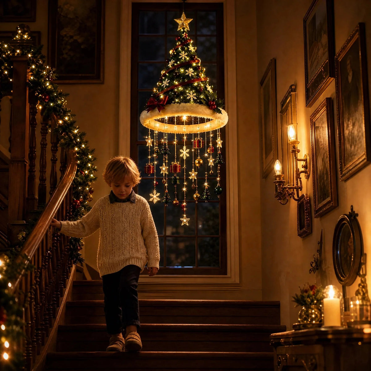 LED-julljuskrona med tomteluvor för juldekoration