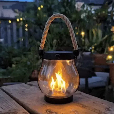 Stämningsfull solcellslykta med flameffekt
