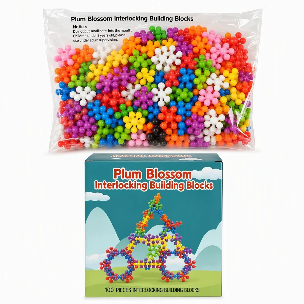 3D snöflingebyggklossar för barn