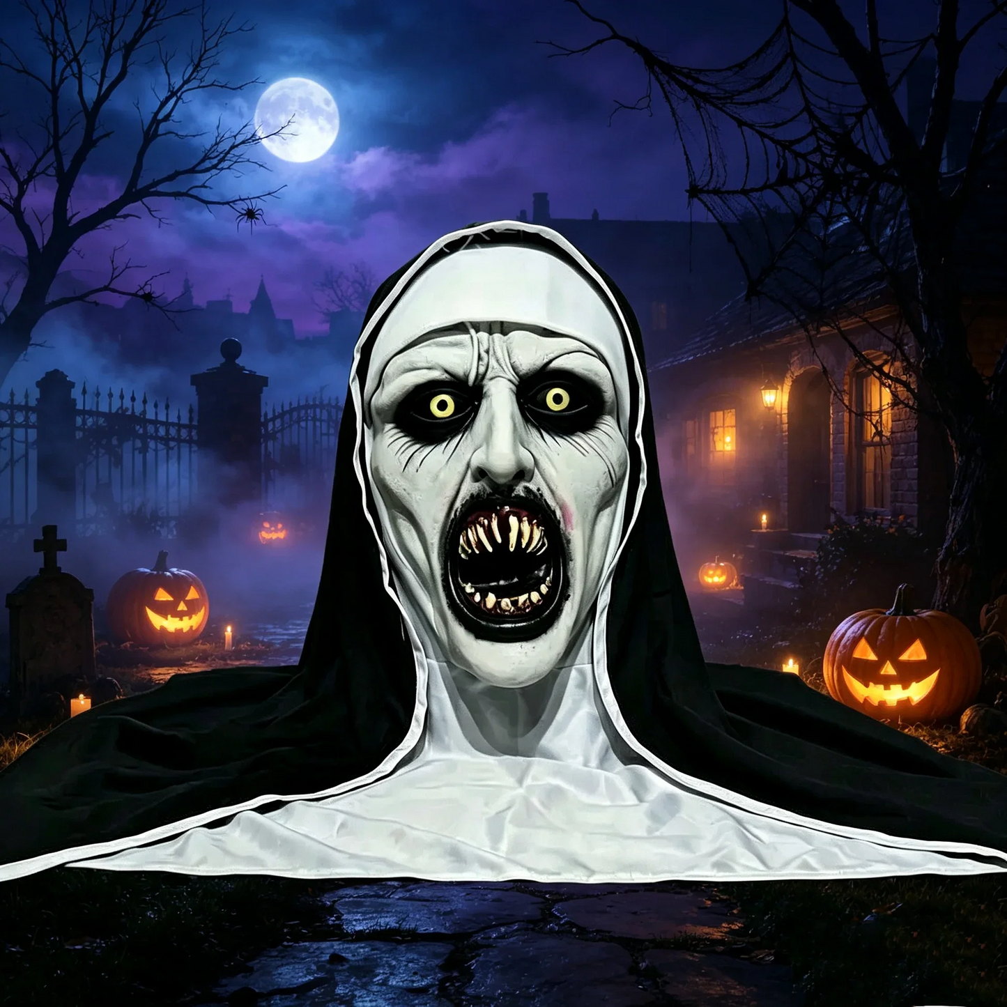 Skräckmask med nunna för Halloween