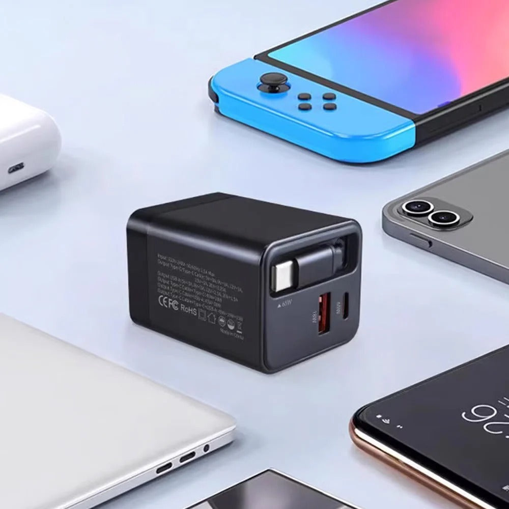 65W 3-i-1 smart utdragbar snabbladdare