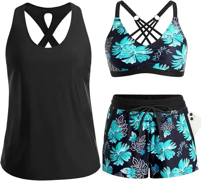 Tankini-set med mage-täckande effekt