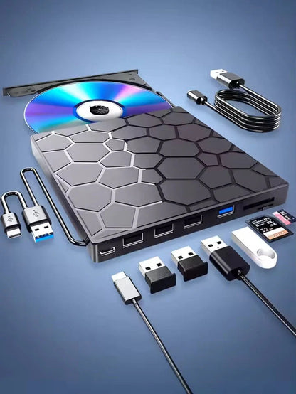 8-i-1 Extern CD/DVD-spelare & USB-hubb – Plug & Play