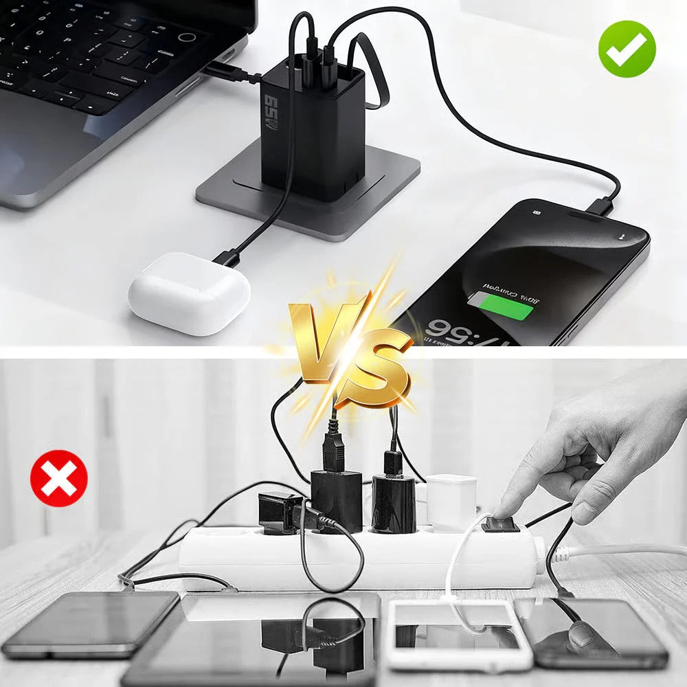 65W 3-i-1 smart utdragbar snabbladdare