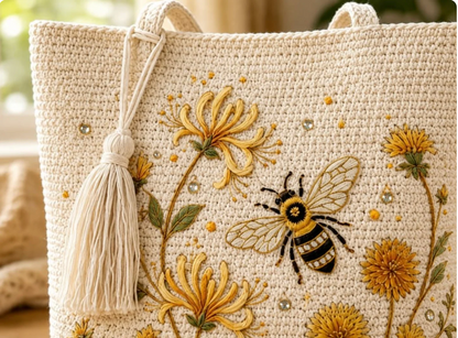 BeeBelle™ virkad tygväska med bin och blommor