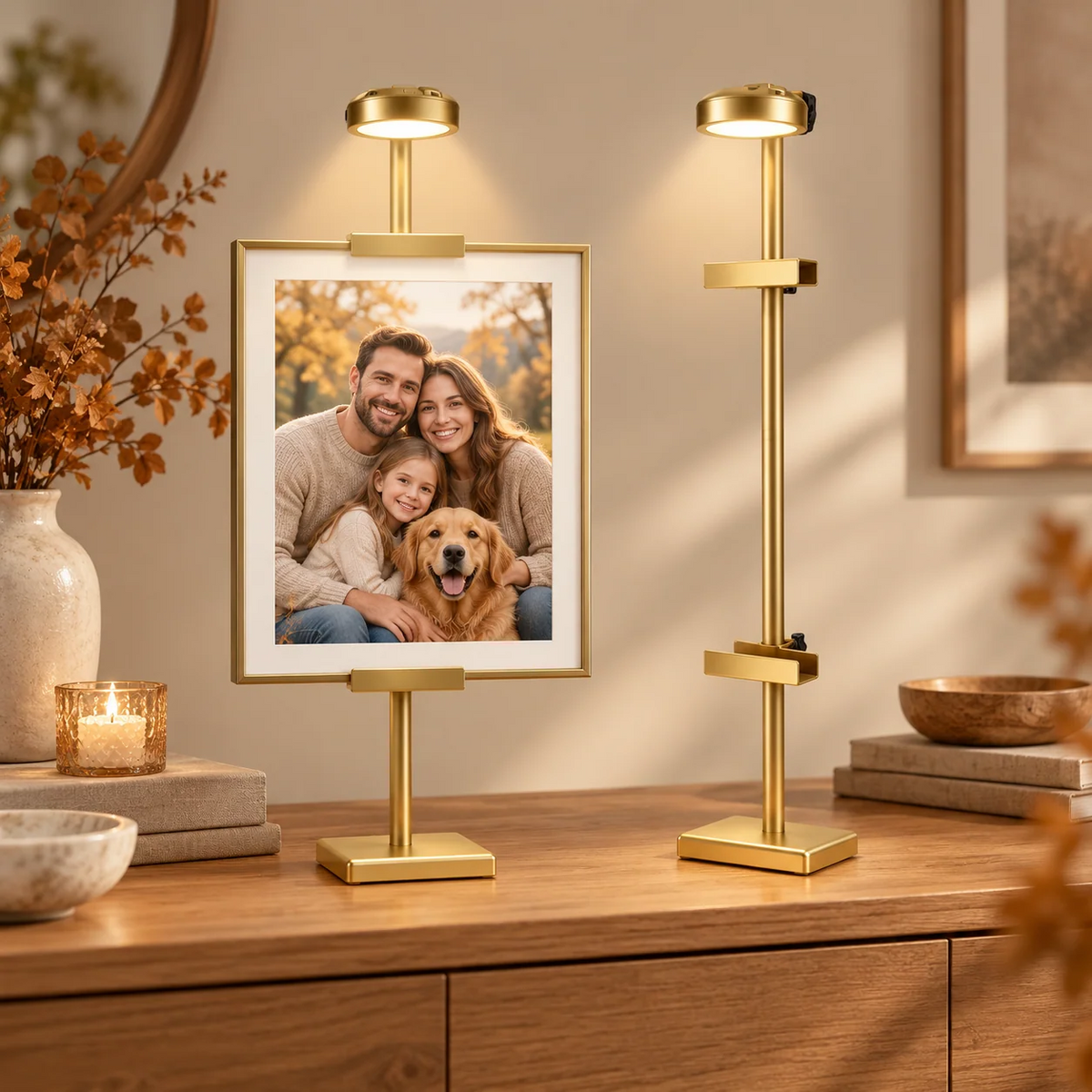 Tavelställ med LED-belysning för foto och målning