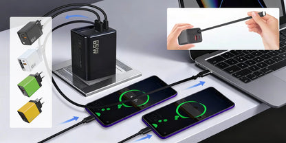 65W 3-i-1 smart utdragbar snabbladdare