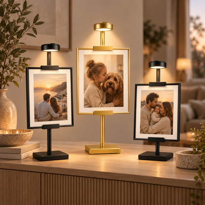 Tavelställ med LED-belysning för foto och målning